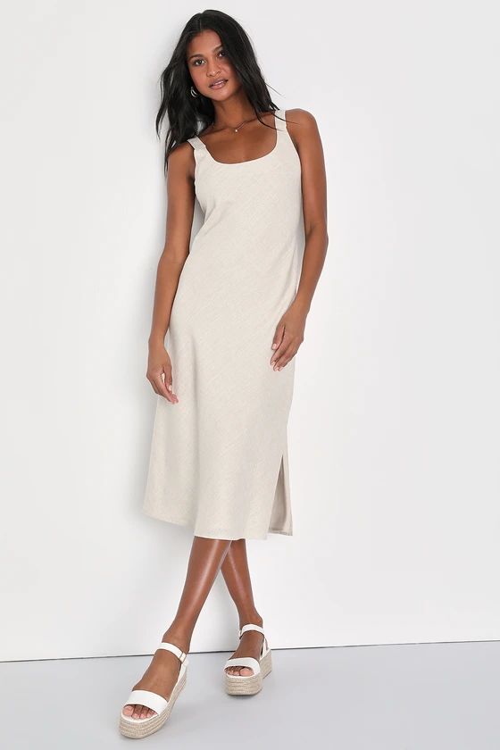Sunny Feelings Beige Linen Sleeveless Midi Dress | Lulus (US)