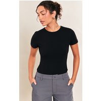 Black Cotton Crew Neck Short Sleeve Bodysuit | PrettyLittleThing US