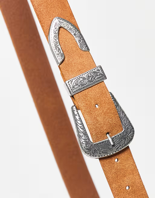 ASOS DESIGN Curve suede waist and hip western belt in tan | ASOS (Global)