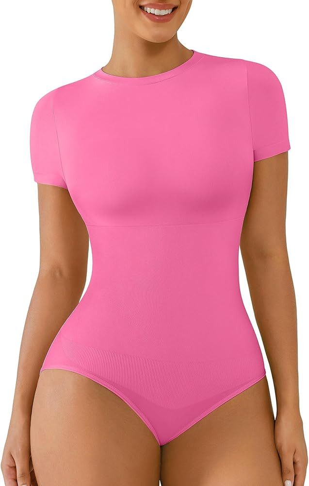 FeelinGirl Shapewear Bodysuit Compression Body Suits Women's Bodysuits High Neck Short Sleeve Plu... | Amazon (US)