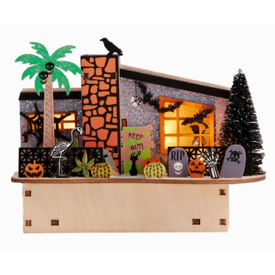 Halloween Mid Century House Laser Cut Wood Graves Palm LED Light Up Decor NEW  | eBay | eBay US
