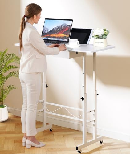 Small Standing Desk Adjustable Height Small Computer Desk Mobile Portable Rolling Laptop Table with Wheels 32" Computer Workstation Sit Stand Desks Portable Desks Standing Table Treadmill desks | Amazon (US)