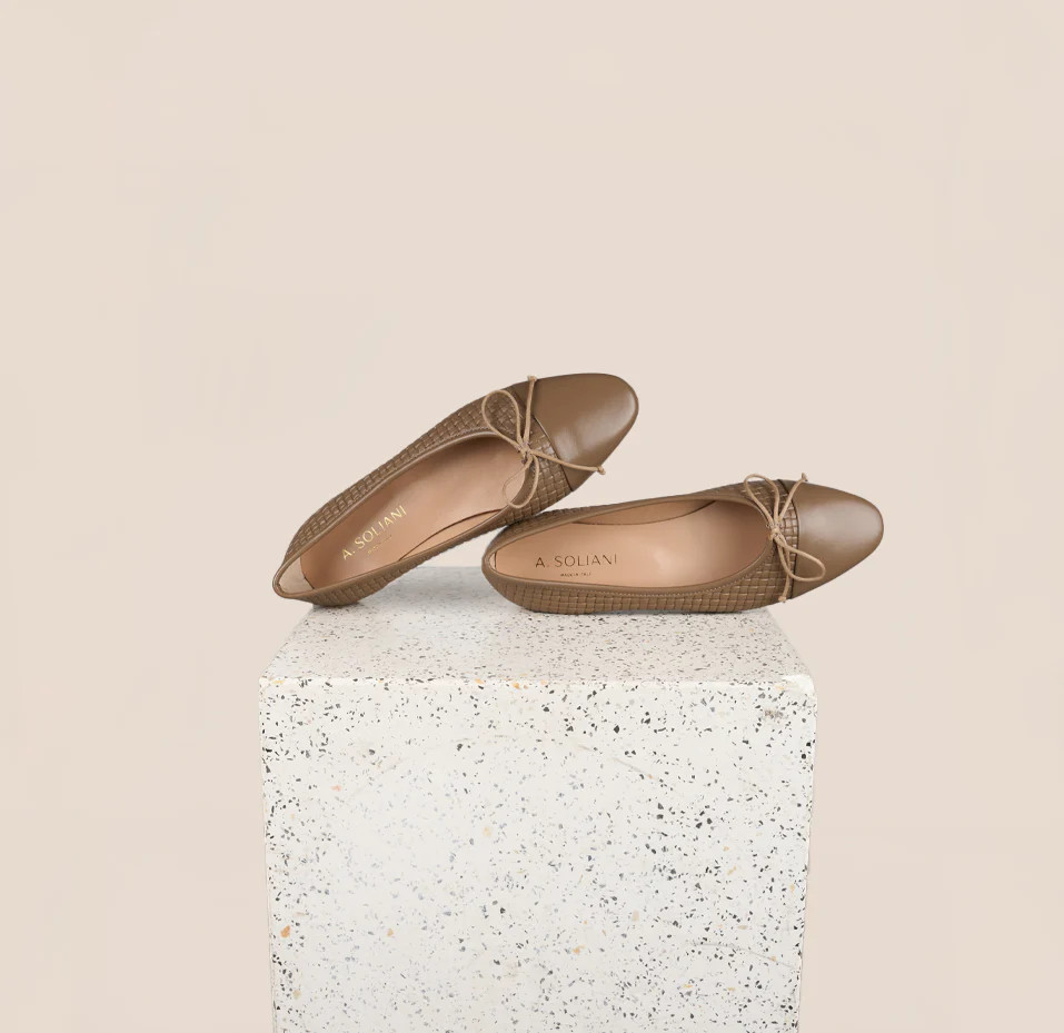Como Woven Taupe Leather Ballet Flats | A.Soliani | A.Soliani