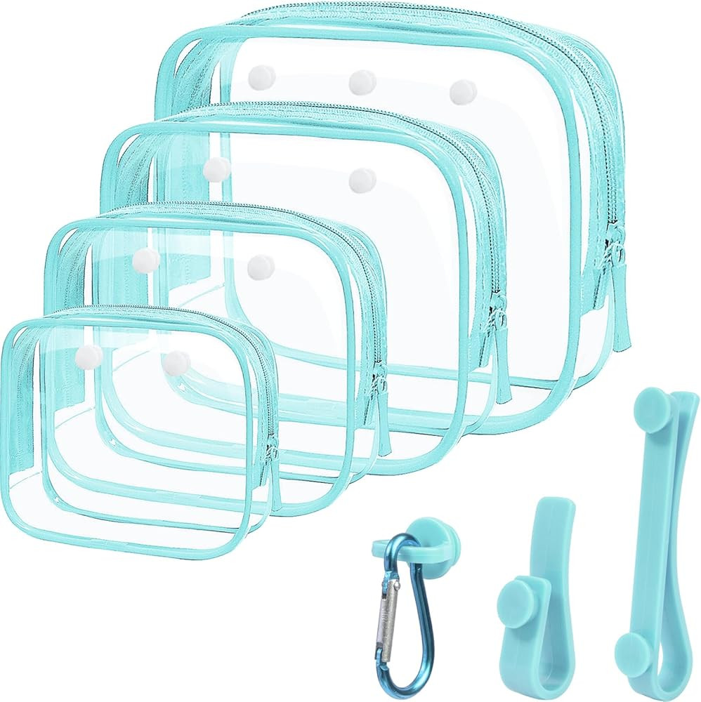 4 Pack Clear Toiletry Bags, Portable Travel Makeup Pouch with Zipper, TSA Approved Organizer, Cle... | Amazon (US)