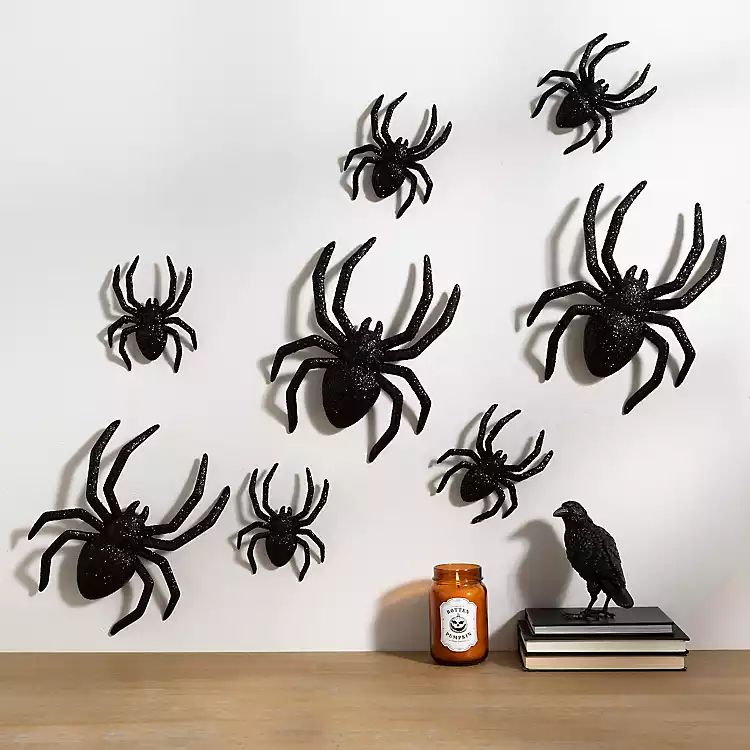 New! Black Glitter Spiders, Set of 8 | Kirkland's Home