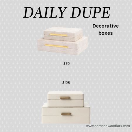 Daily Dupe: Decorative boxes for home decor. 

Bathroom decor.  McGee and Co leather boxes.  Amazon decorative boxes.  

#LTKhome #LTKfindsunder50