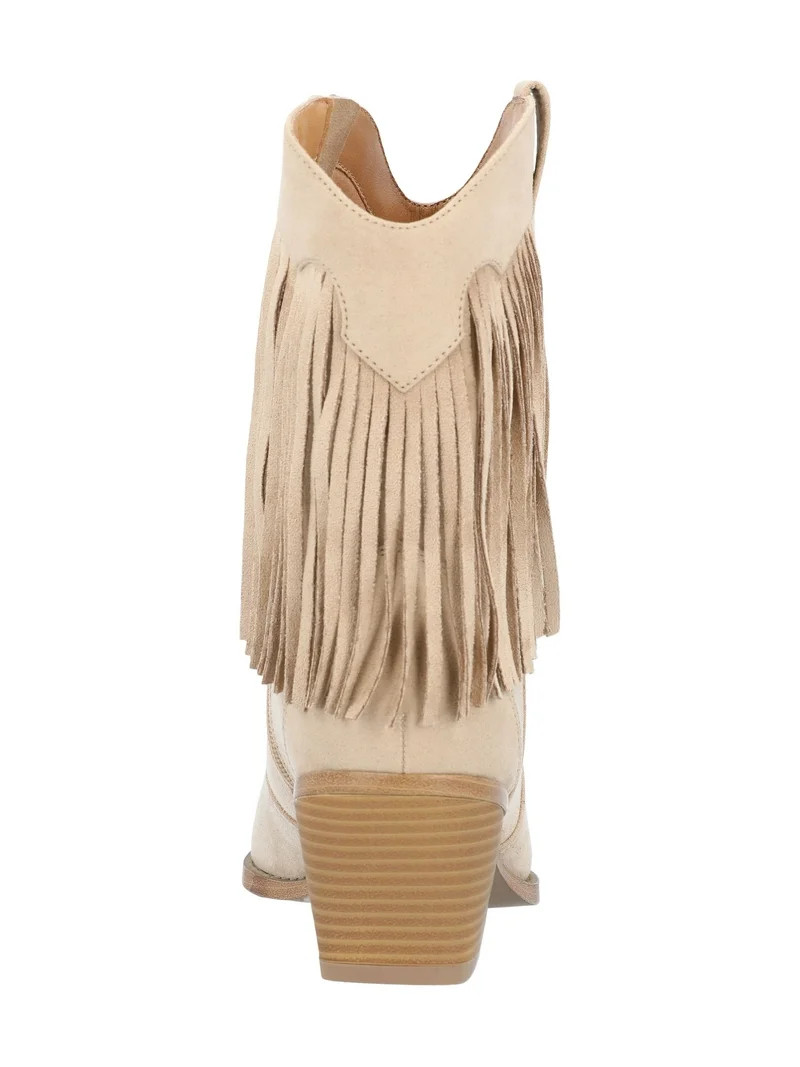 Time and Tru Women's Faux Suede Western Booties with Fringe | Walmart (US)