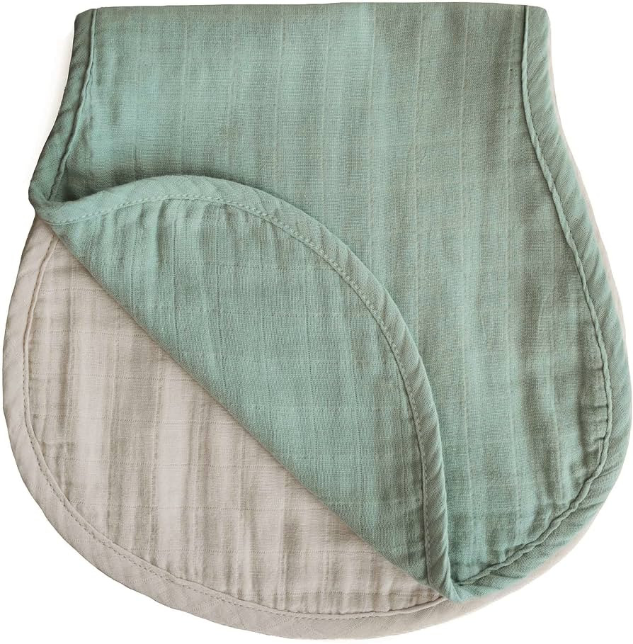 mushie Muslin Baby Burp Cloths | 100% Organic Cotton, Set of 2 (Roman Green/Fog) | Amazon (US)