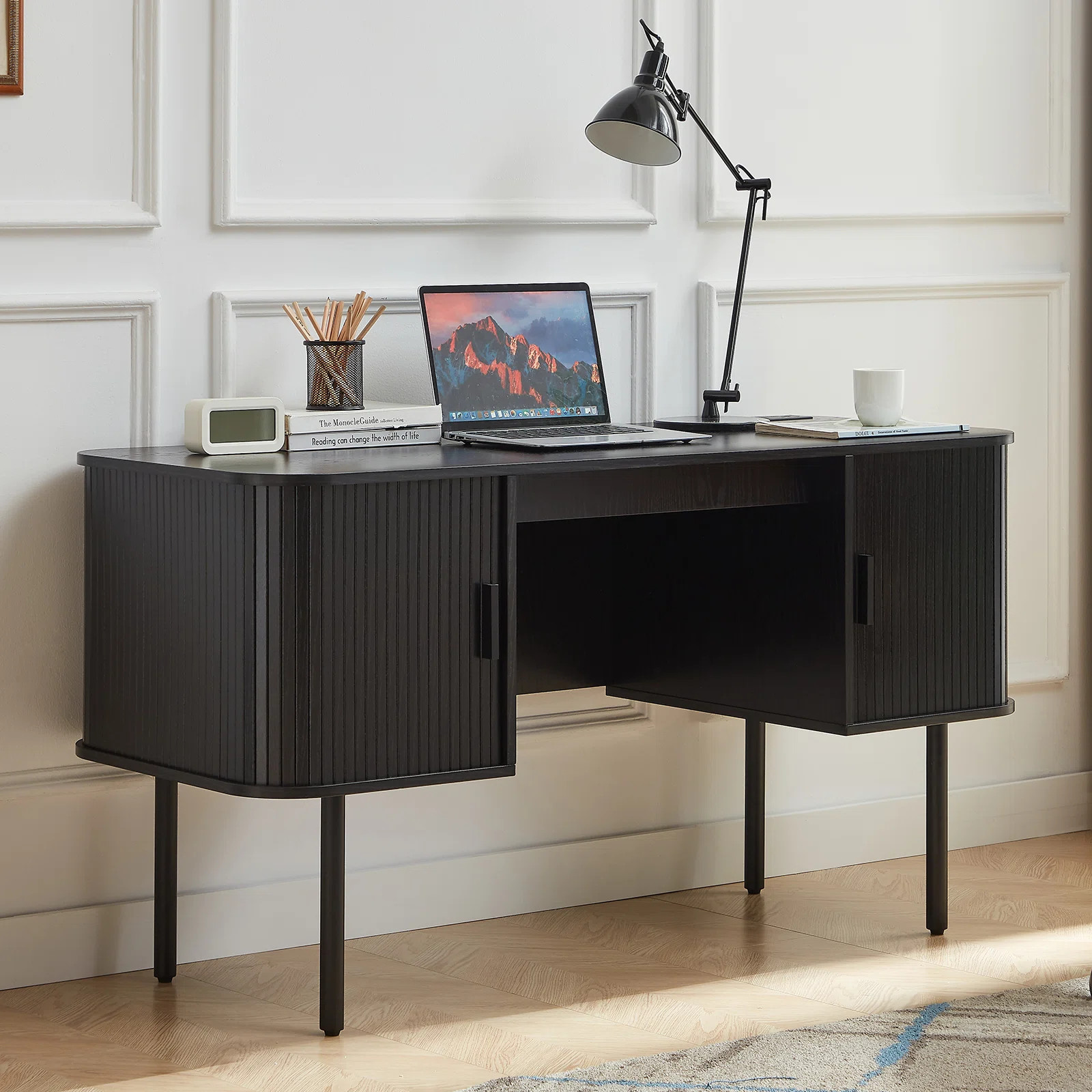 Latitude Run® 55'' Computer Desk With 2 Storage Cabinets, Mid Century Executive Desk With Chargi... | Wayfair North America