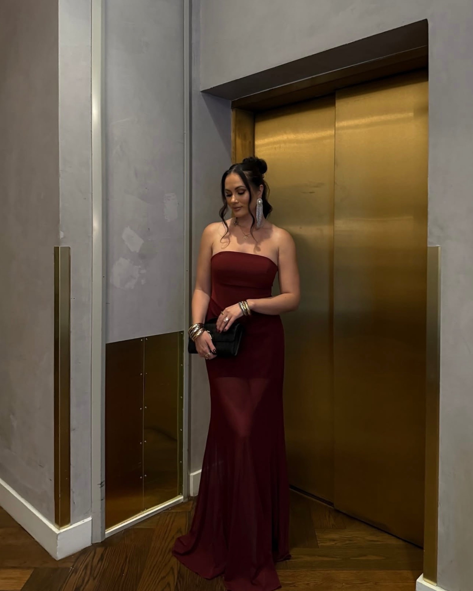 Chic burgundy outfit for New Year’s Eve styled with silver statement earrings and a black bag

#LTKFindsUnder100 #LTKSeasonal #LTKHoliday