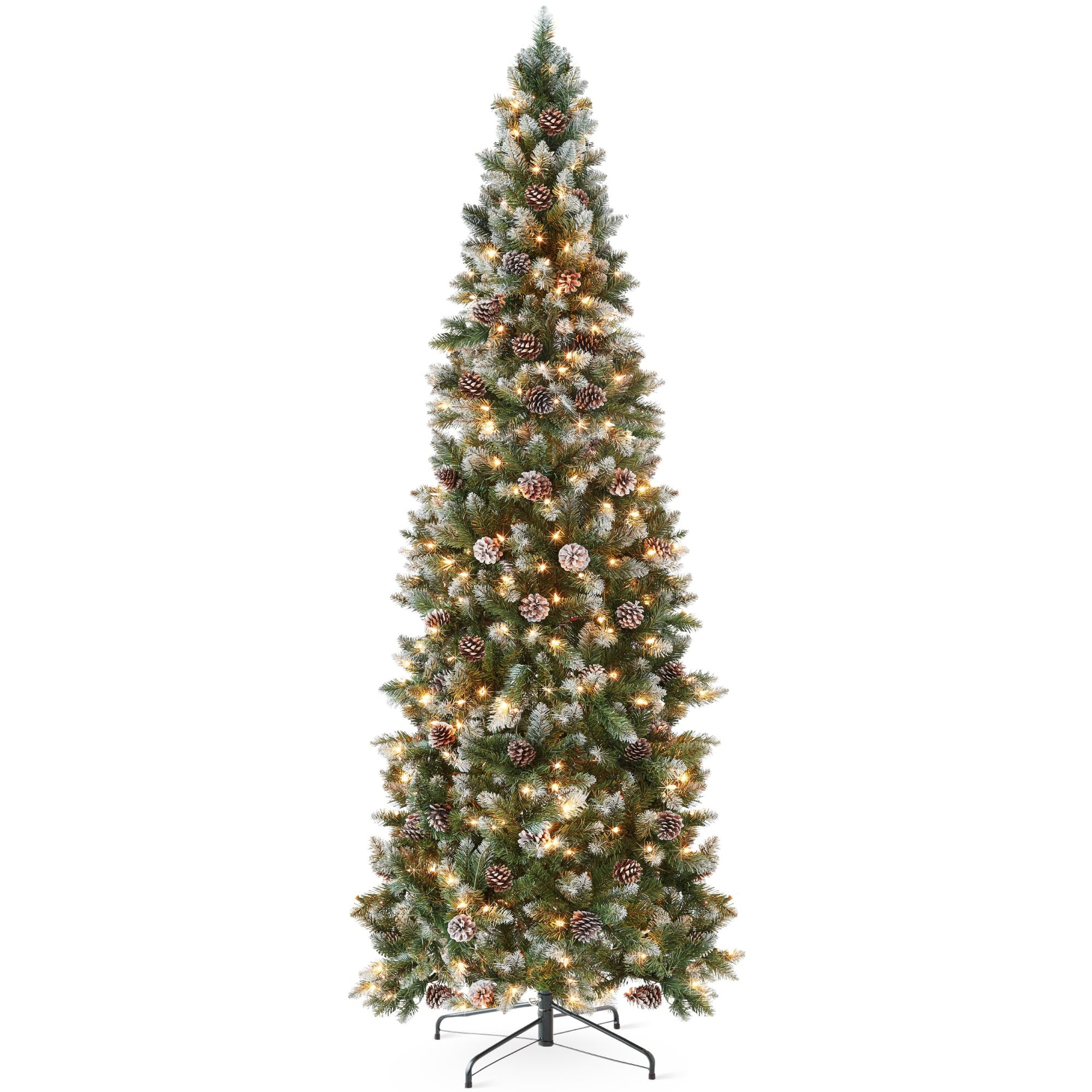 Best Choice Products 7.5ft Pre-lit Pencil Christmas Tree, Partially Flocked & Frosted Slim Holida... | Amazon (US)