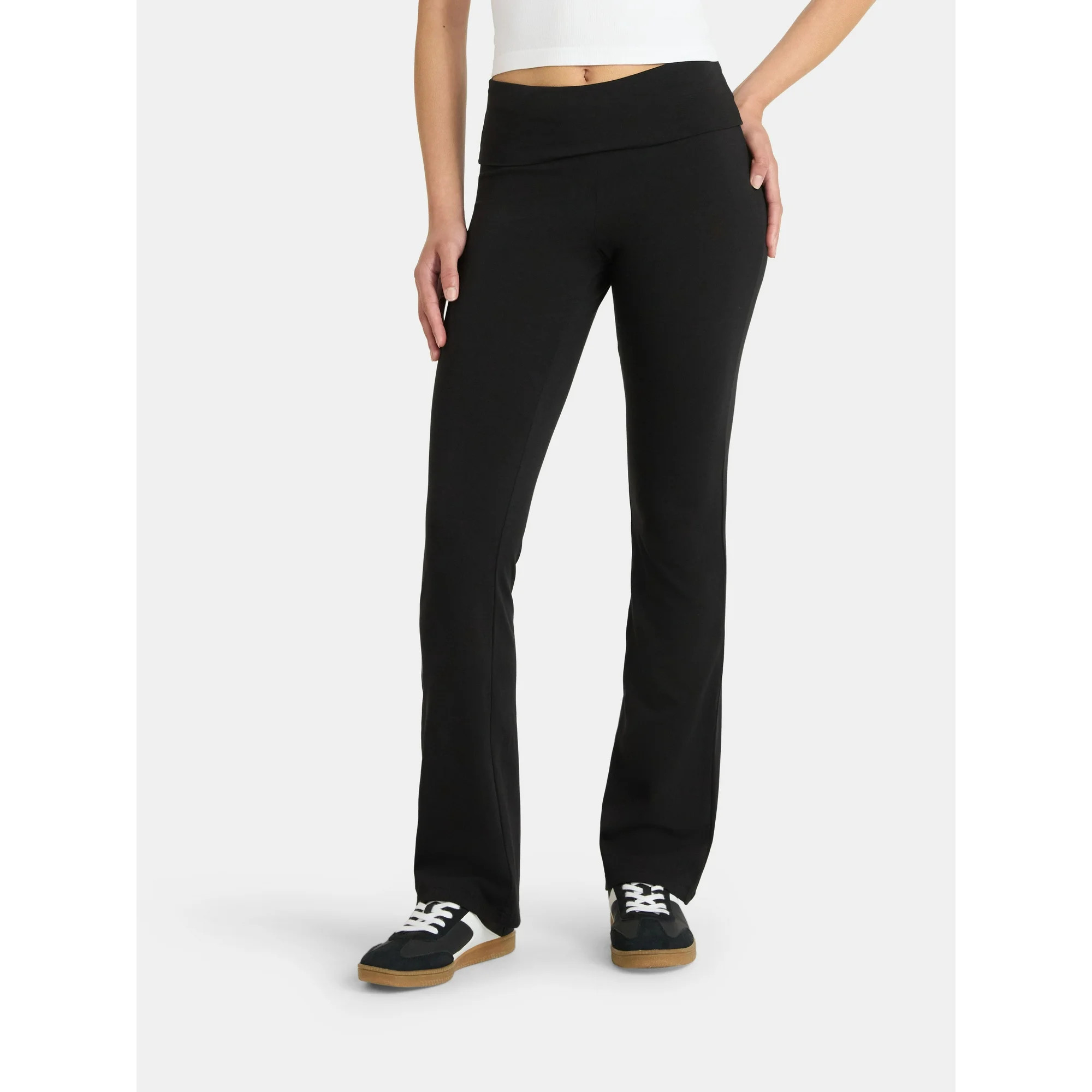 No Boundaries Flare Pants with Foldover Waistband, 32'' Inseam, Women's XS-XXL | Walmart (US)