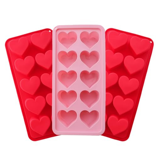 3 Pcs Heart Shaped Ice Cube Trays 10-Cavity Heart Shaped Silicone Molds Pink Red Heart Ice Cube Molds for Ice Cubes, Candy, Chocolate, Cocktails, Whiskey, Candle | Amazon (US)