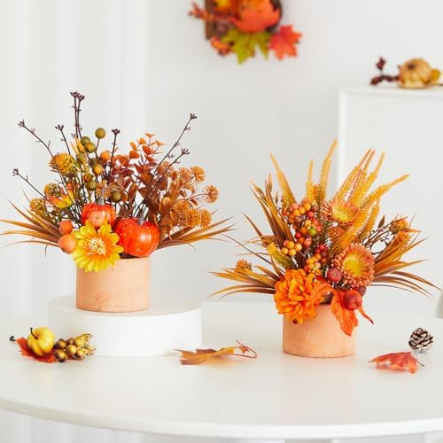 Thanksgiving Centerpiece Fall Table Flower - 2 Pack Lighted Realistic Artificial Table Plant with... | Amazon (US)