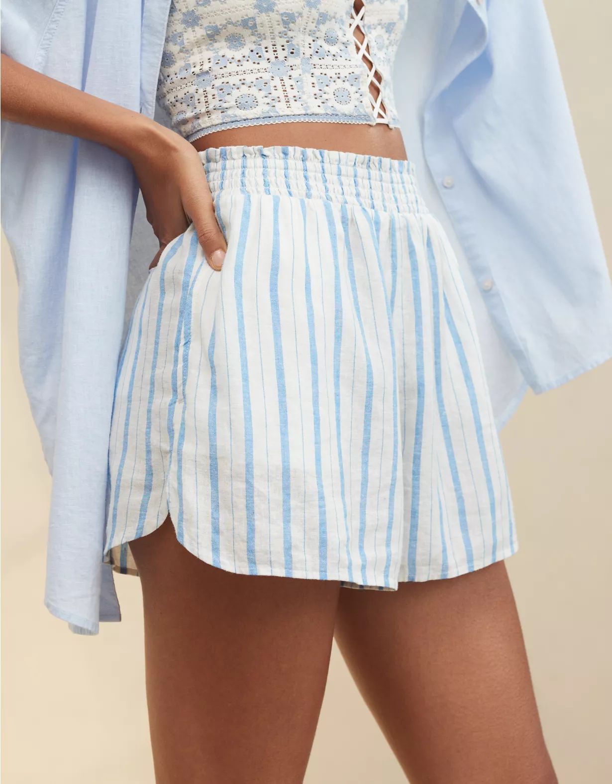 Aerie Pool-To-Party Linen Blend High Waisted Short | Aerie