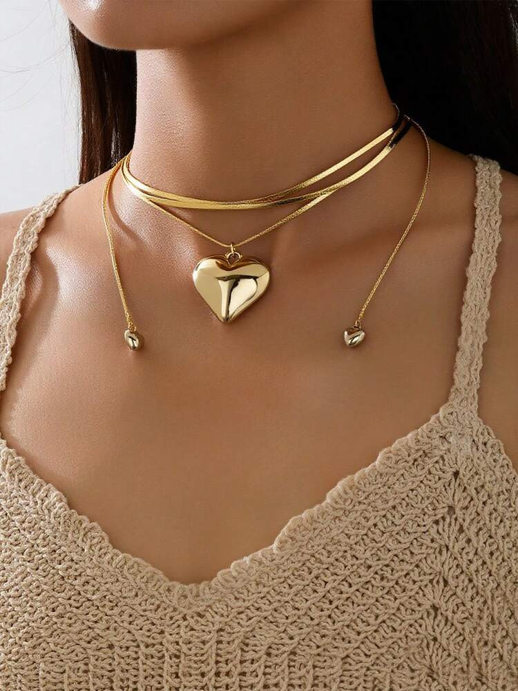 1pc Fashionable Lovely Gold-Color Heart Locket Charm Pendant With Layered Hearts For Women, Suitable For Holidays, Dates And Daily Wear | SHEIN