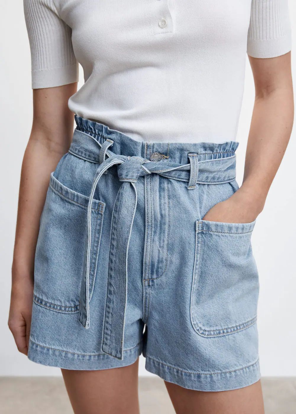 Paperbag denim shorts -  Women | Mango USA | MANGO (US)