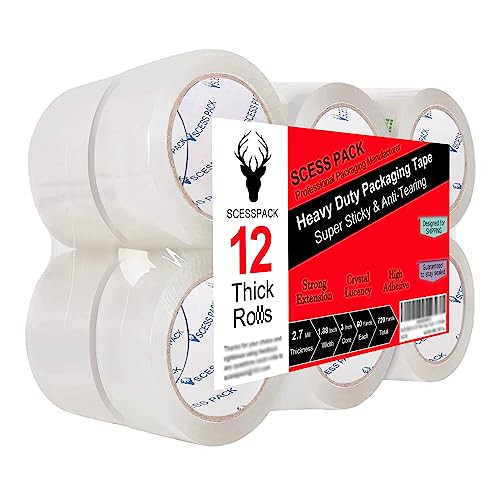 SCESSPACK Packing Tape (12 Rolls),2.7mil, Heavy Duty Packaging Tape for Shipping Moving Sealing, 1.88 Inch x 60 yd Per Roll, Total 720 Yards (12) | Amazon (US)