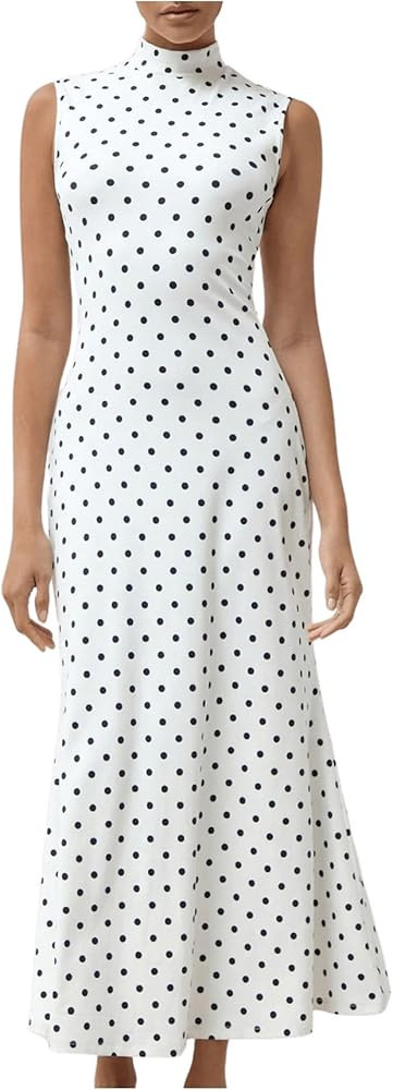 Milumia Women's Polka Dots Mock Neck Sleeveless Tank Maxi Dress Elegant Summer Long Dresses | Amazon (US)