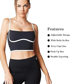 Move With You Sleeveless Spaghetti Strap Padded Sports Bra Tank Tops Square Neck Double Layer Wor... | Amazon (US)
