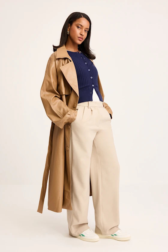 Seasonally Posh Tan Vegan Leather Trench Coat | Lulus