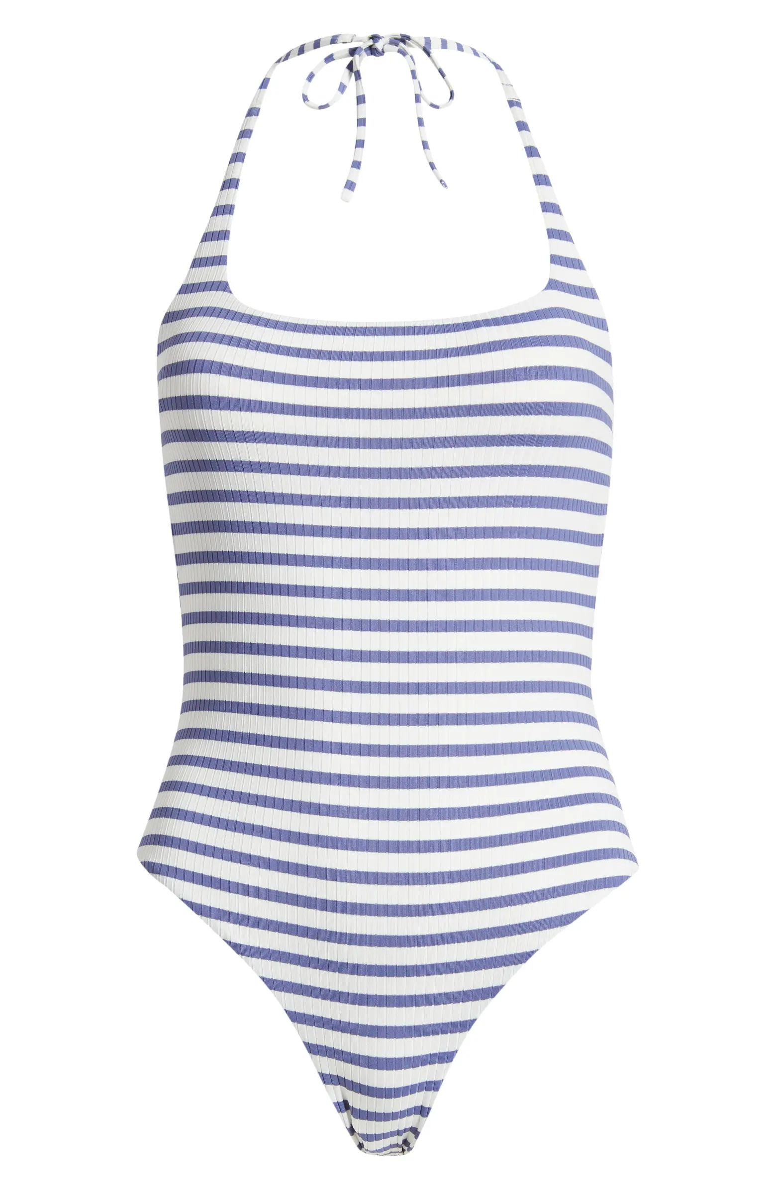 Rib Stripe One-Piece Halter Swimsuit | Nordstrom