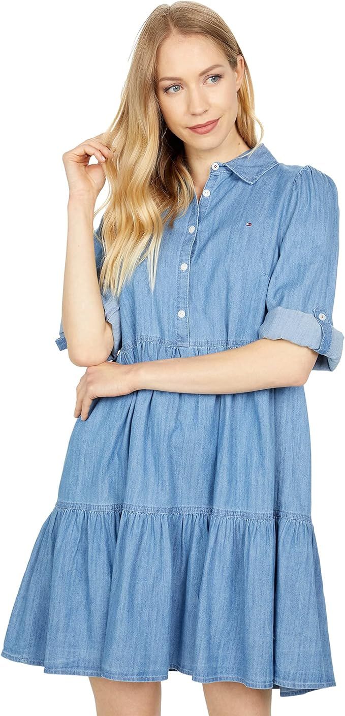 Tommy Hilfiger Women's Chambray Tiered Popover Shirtdress | Amazon (US)