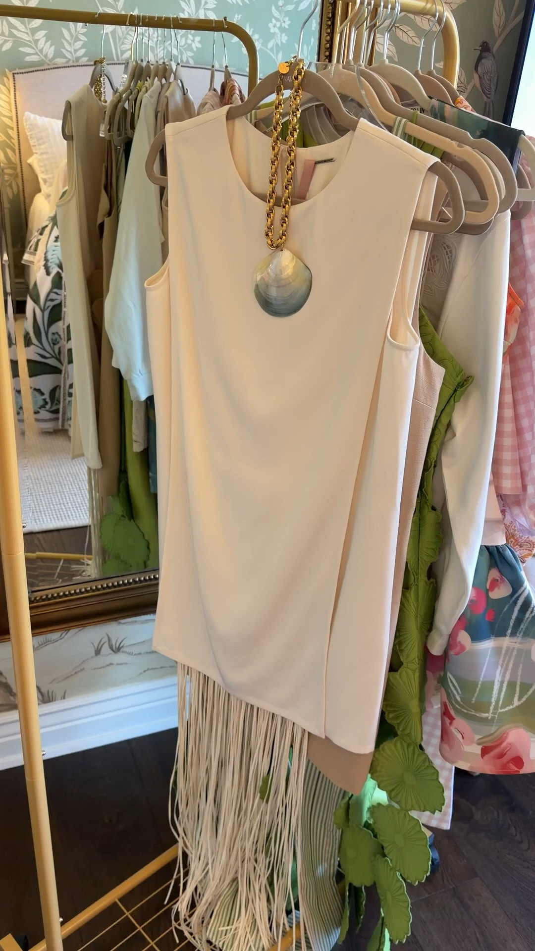 Fringe dress and seashell necklace! 