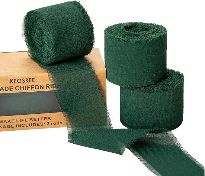 3 Rolls Dark Green Handmade Chiffon Ribbon,1.5" x 21Yd Frayed Fringe Silk Ribbons (3 Rolls *7Yd) ... | Amazon (US)