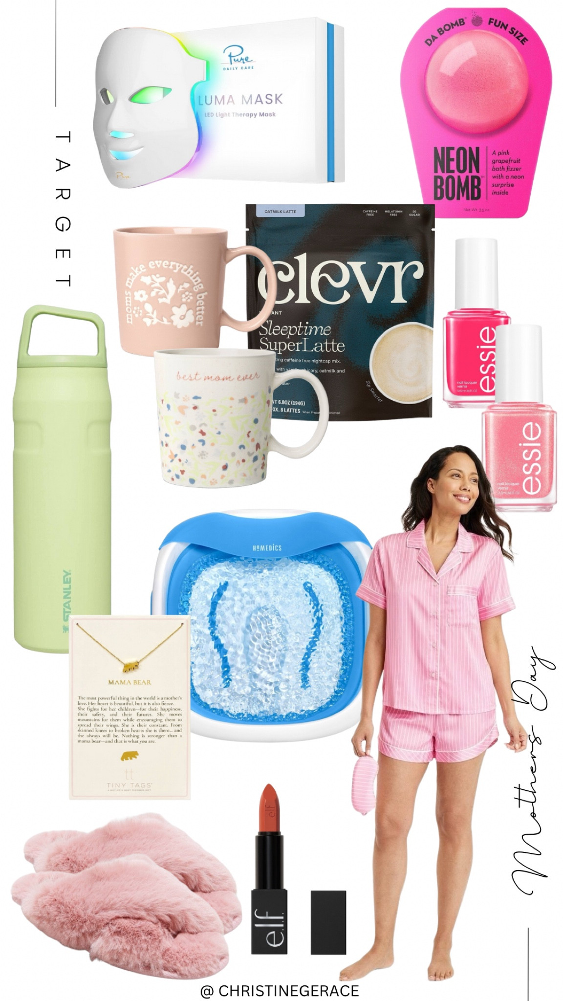 Mother’s Day Gift Ideas from Target

•E.L.F satin lipstick 
•Stanley Aerolight water bottle
•Da Bomb Fizzers Neon Bath Bomb 
•Clevr Sleeptime Superlatte
•Homedics pro spa foot bath w/heat 
•Essie Pink Nail Polish
•LED Skin therapy Mask
•Stoneware Mugs
•Mama Bear Necklace 
•Crossband faux fur slippers
• three-piece satin short sleeve top and shorts pajama set

#LTKfindsunder50 #LTKstyletip #LTKGiftGuide