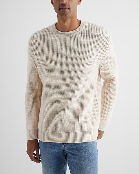 Oversized Cotton-Blend Waffle Knit Sweater | Express