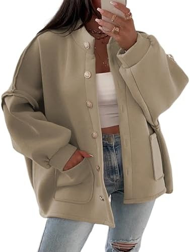 Faleave Women's Oversized Button Down Jacket Lantern Long Sleeve Coat Fall Winter Mock Neck Casua... | Amazon (US)