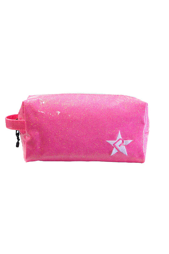 Glossy Neon Pink Rebel Makeup Bag with White Zipper | Rebel Athletic