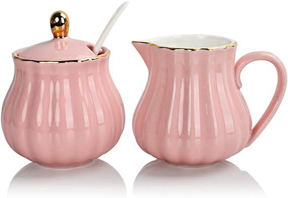 SWEEJAR Royal Ceramic Sugar and Creamer Set, 3 Piece Set with Cream Pitcher, Sugar Bowl, Sugar Se... | Amazon (US)