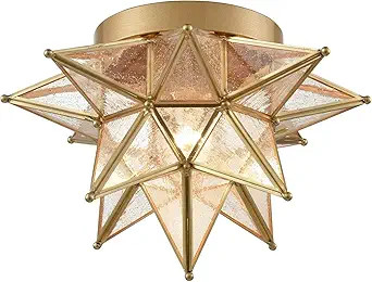 DAYCENT Brass Moravian Star Light Flush Mount Celing Lights Seeded Glass Shade Boho Moroccan Ceil... | Amazon (US)