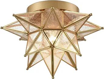 DAYCENT Brass Moravian Star Light Flush Mount Celing Lights Seeded Glass Shade Boho Moroccan Ceil... | Amazon (US)