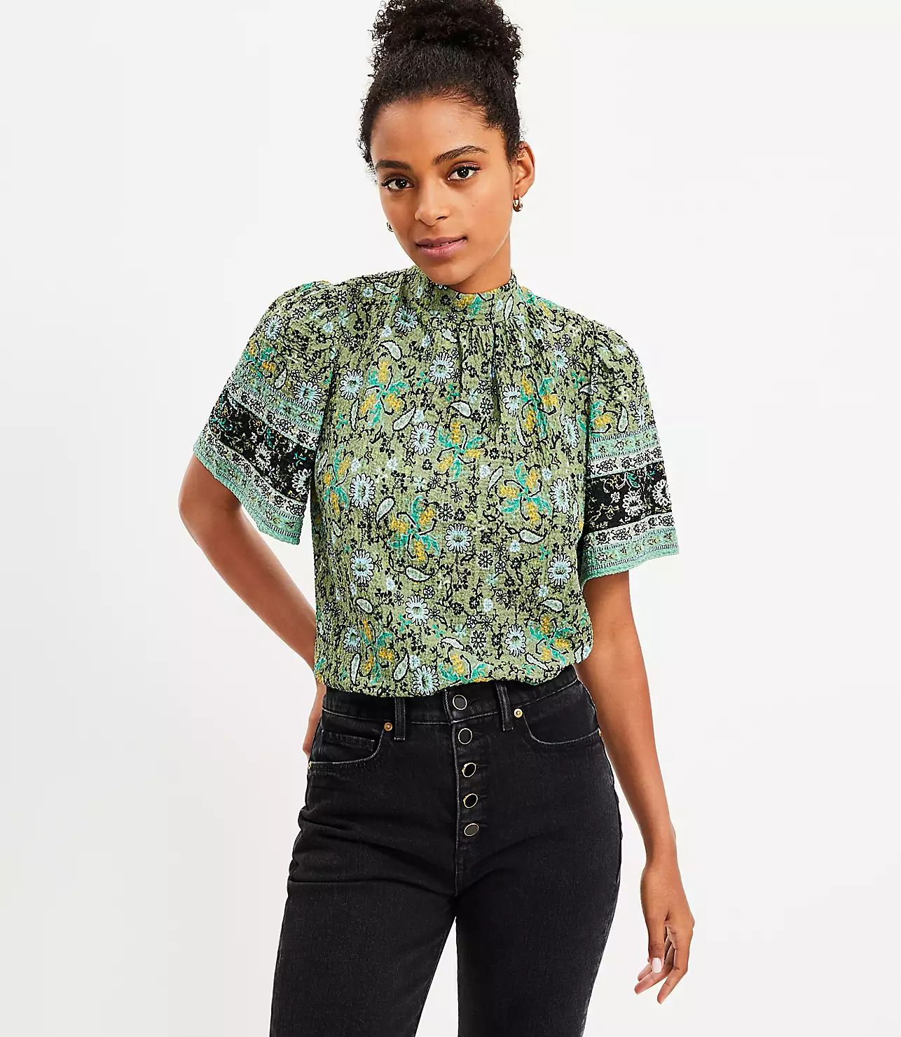 Paisley Mock Neck Top | LOFT