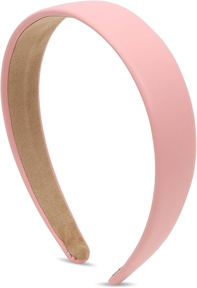 AMCAMI Pink Headband 1 Inch PU Leather Headband Plain Solid Head Band Wide Thick Headbands Non-sl... | Amazon (US)