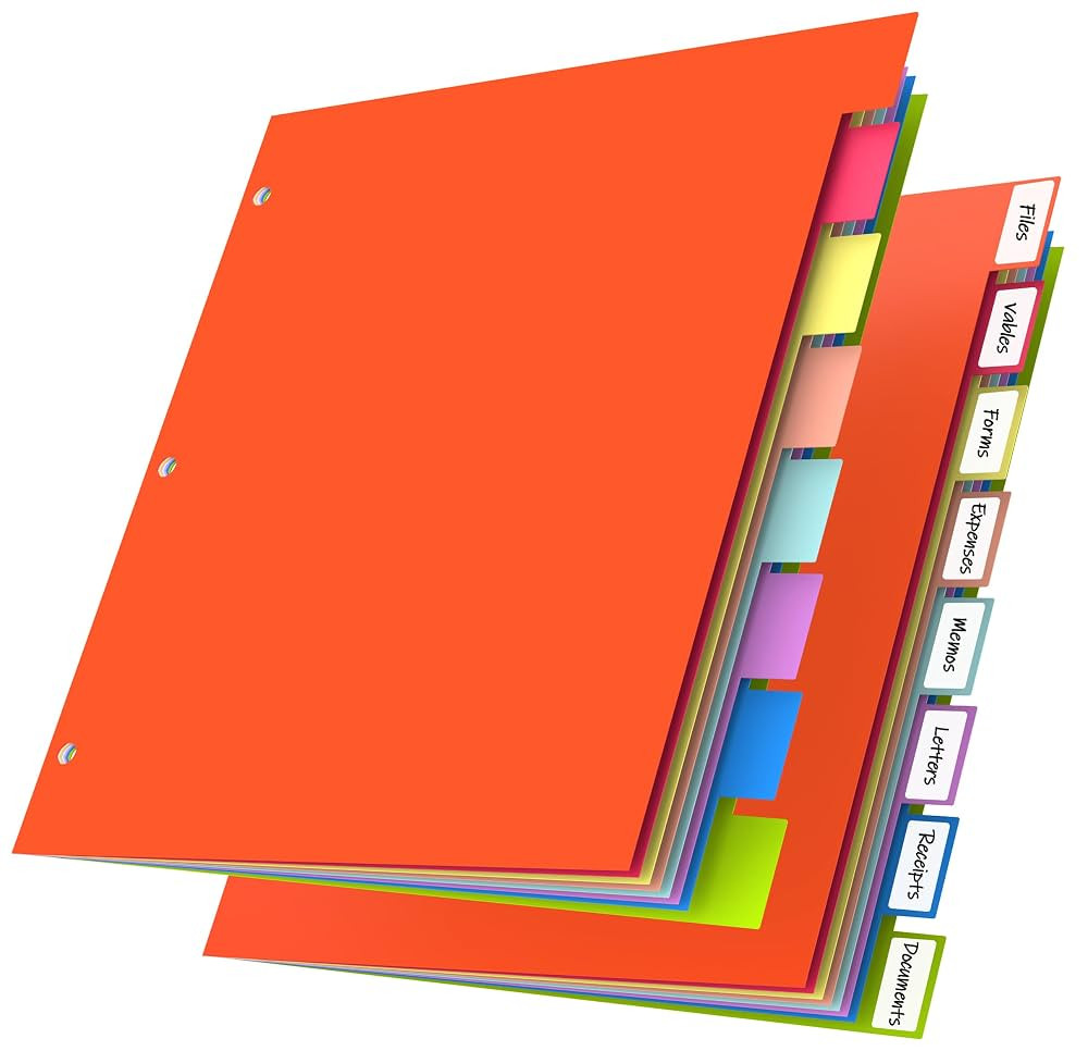 HABGP 16Pcs/2 Set 8 Tab Dividers for 3 Ring Binder, 16 Pcs Multicolor 3 Ring Binder Dividers with... | Amazon (US)