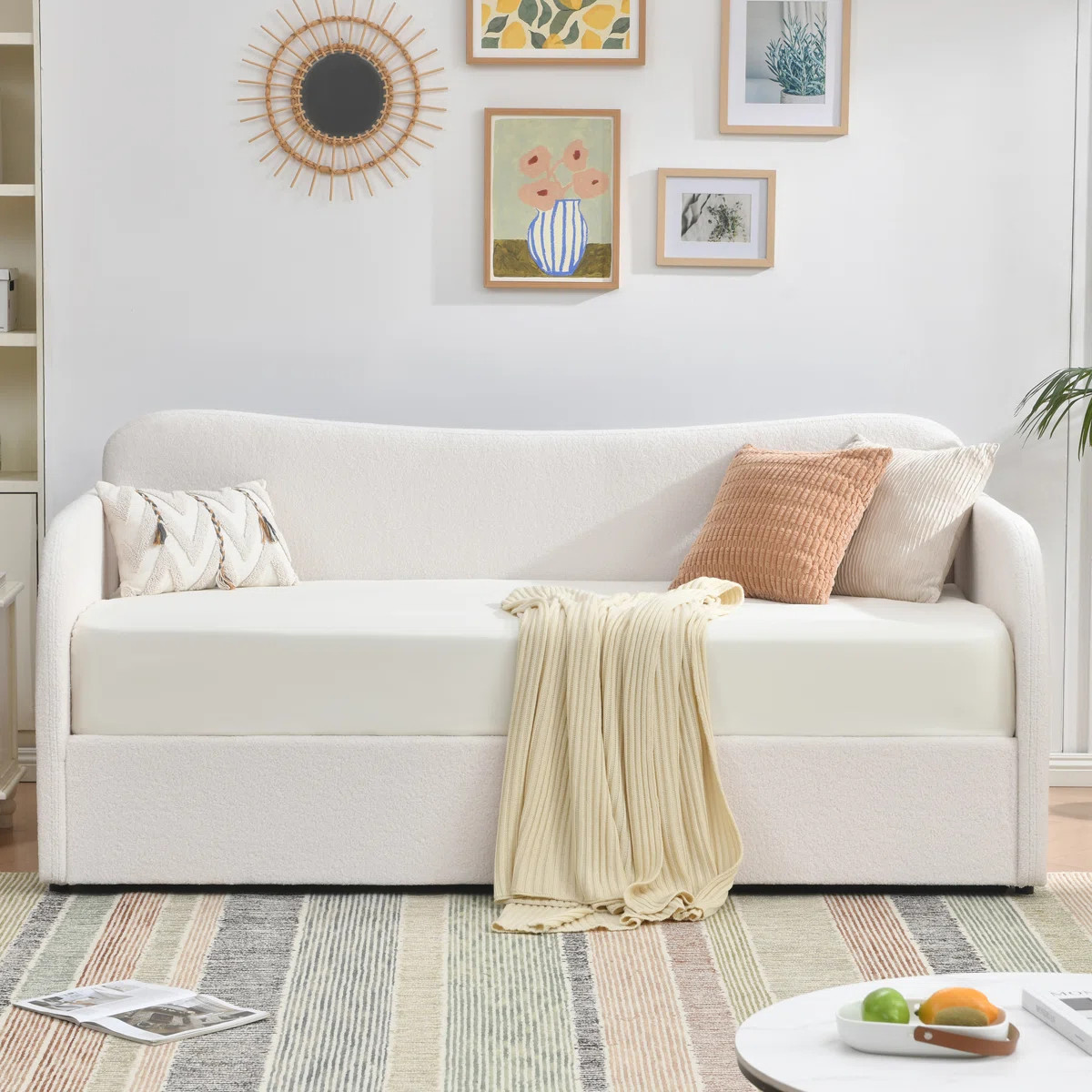 Boucle Curved Upholstered Daybed with Hydraulic Lift Up Storage | Wayfair North America