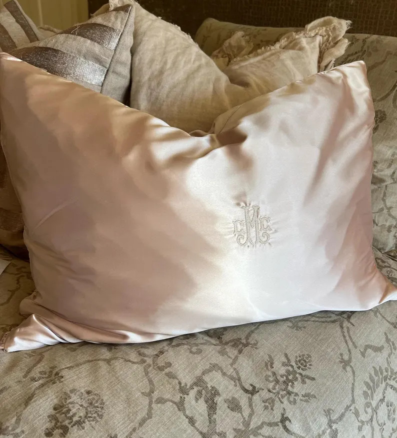 Monogrammed Silk or Satin Pillow Cover, Custom Embroidered Pillowcase, Personalized Home Decor - ... | Etsy (US)