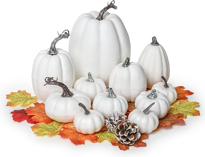 DearHouse 63Pcs Artificial Pumpkins Maple Harvest Fall Decoration,11pcs Velvet Fall Pumpkins,2pcs... | Amazon (US)