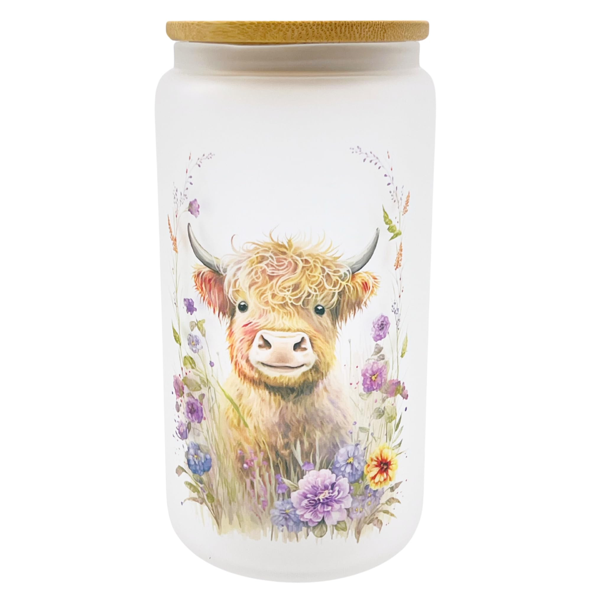 16oz Frosted Glass With Bamboo Lid and Plastic Straw - Western (Highland Cow #1, 16oz) | Amazon (US)