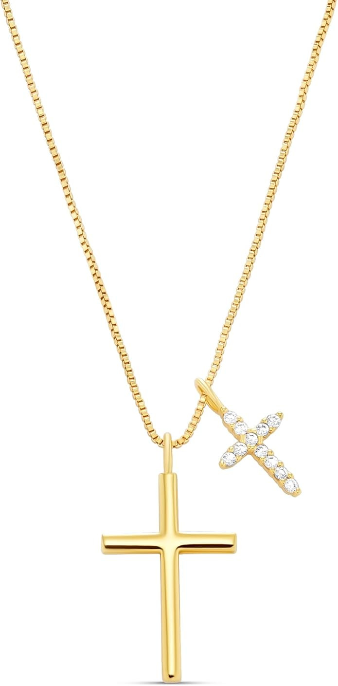 Milla 14K Gold Plated Cross Necklace for Women, Silver Cross Necklaces for Women, 18 inches Chain... | Amazon (US)