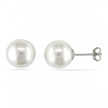 White South Sea Pearl Stud Earrings 14k White Gold 10-11mm | Allurez