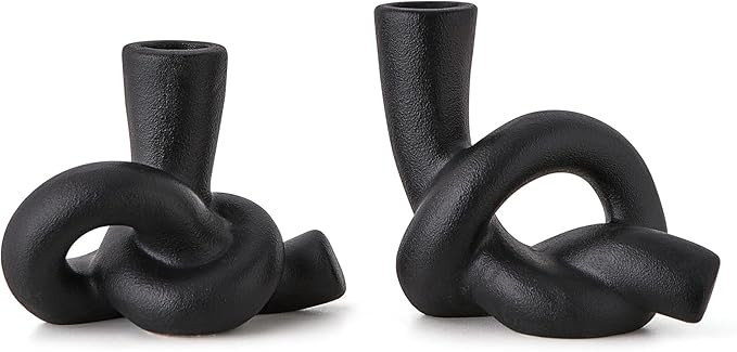 2 Pcs Black Matte Ceramic Candle Holder, Modern Abstract Candlestick Holder Set, Table Centerpiec... | Amazon (US)