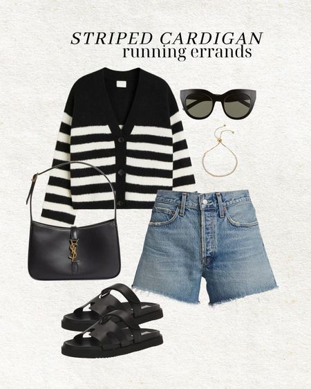 Outfit idea // striped cardigan for running errands 🖤

Striped sweater; striped cardigan; black & white sweater; denim shorts; mom outfit; summer outfit; casual outfit; YSL; Steve Madden; H&M; Christine Andrew 