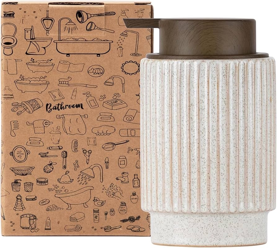 Fun Elements Ceramic Soap Dispenser, Wood Grain Plastic Soap Dispenser, 10oz Refillable Bottle fo... | Amazon (US)