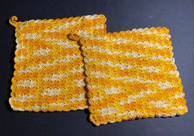 Vintage Handmade Crochet Potholders / Hot Pads - Gold Yellow (zig zag) Lot of 2 | eBay US