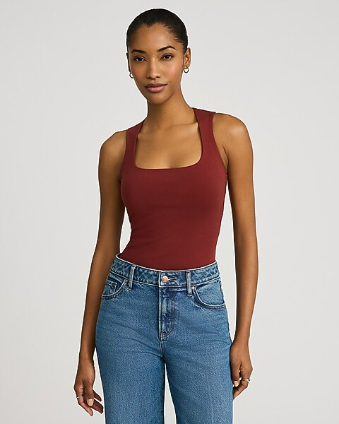 Body Contour Stretch Cotton Square Neck Tank | Express